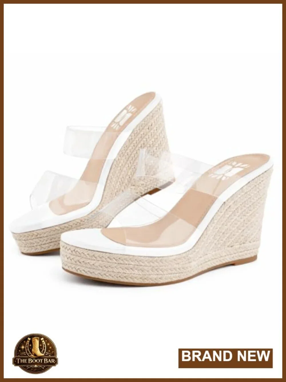 Espadrille Wedge Sandals with Clear PVC Straps, Open Toe Platform Slides for